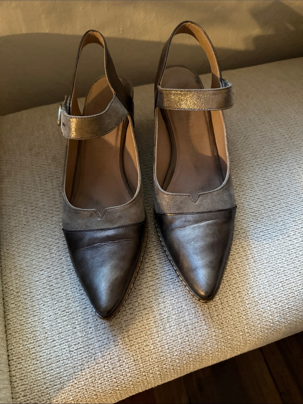 Pointed Toe Slingback Mary Jane Pumps in Gray